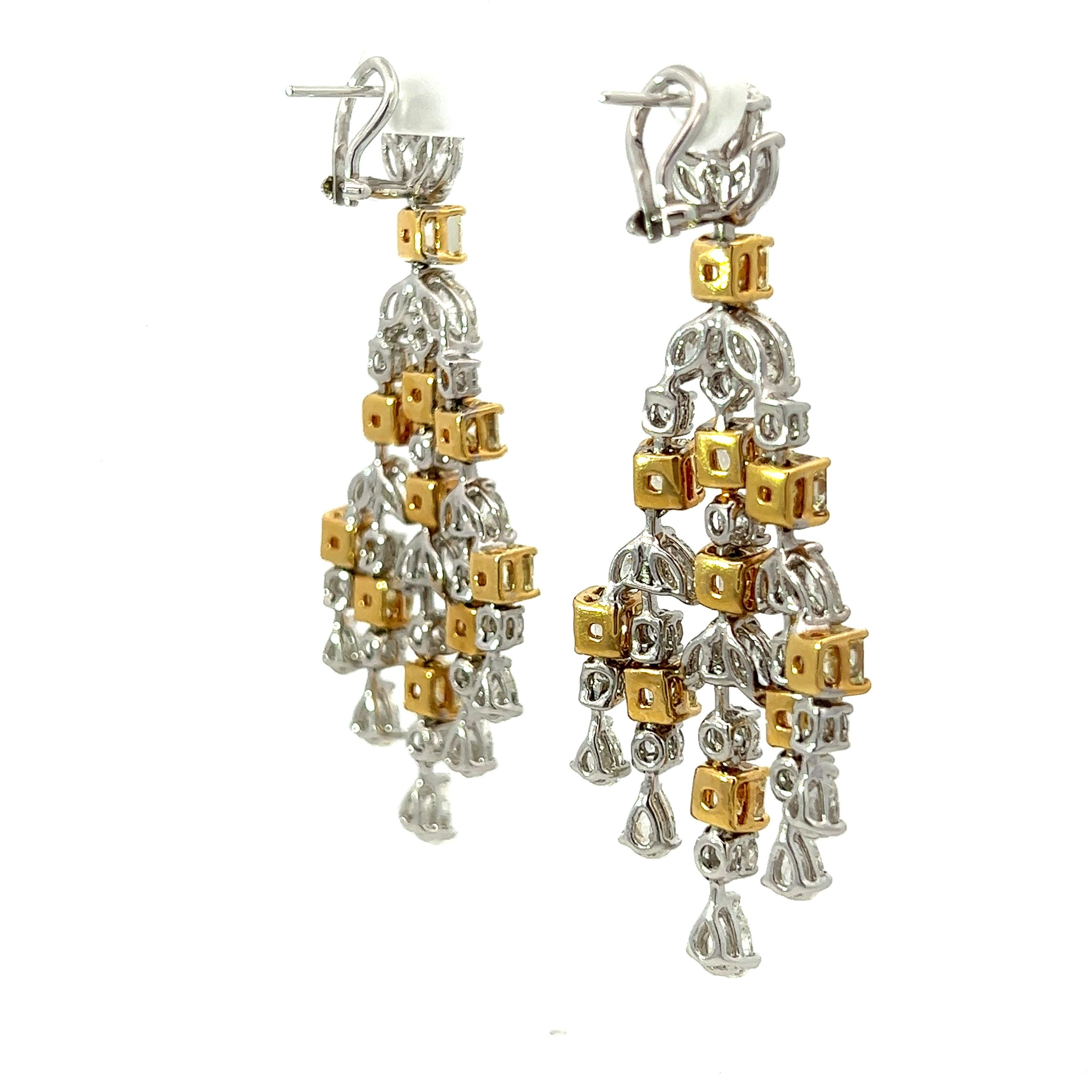 Women's or Men's 24.20CT Fancy Yellow Diamonds Chanedelier  STYLE TWO TONE EARRINGS  For Sale