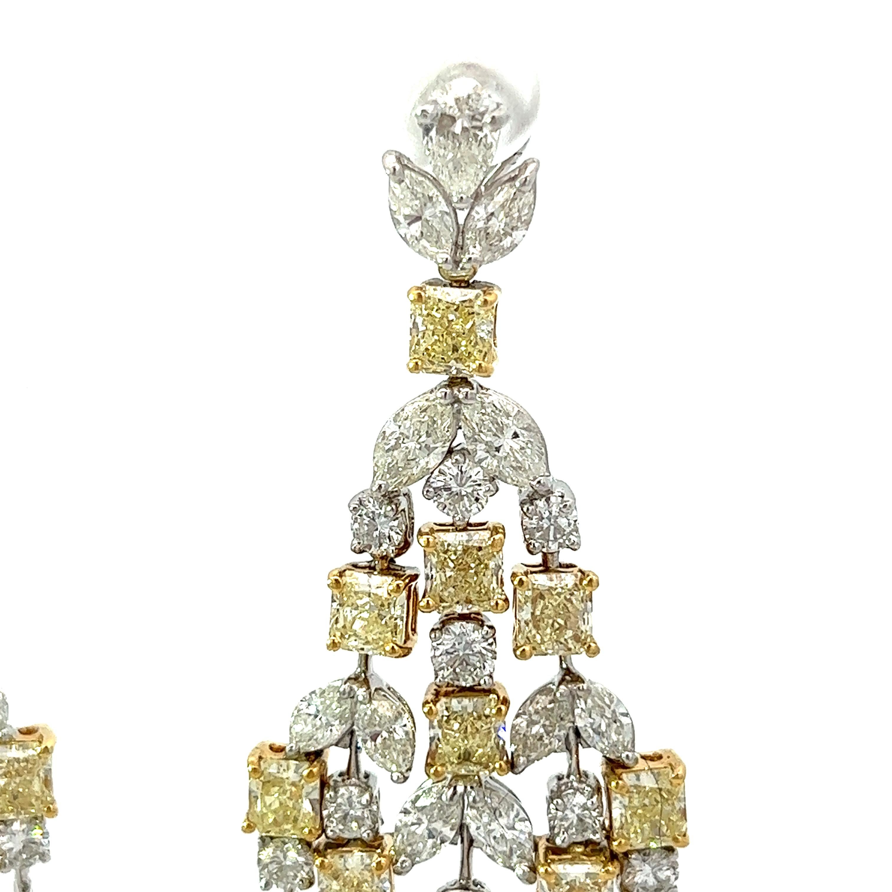 Chanedelier en diamants jaunes fantaisie 24,20 carats  STYLE BOUCLES D'OREILLES BICOLORES  en vente 2