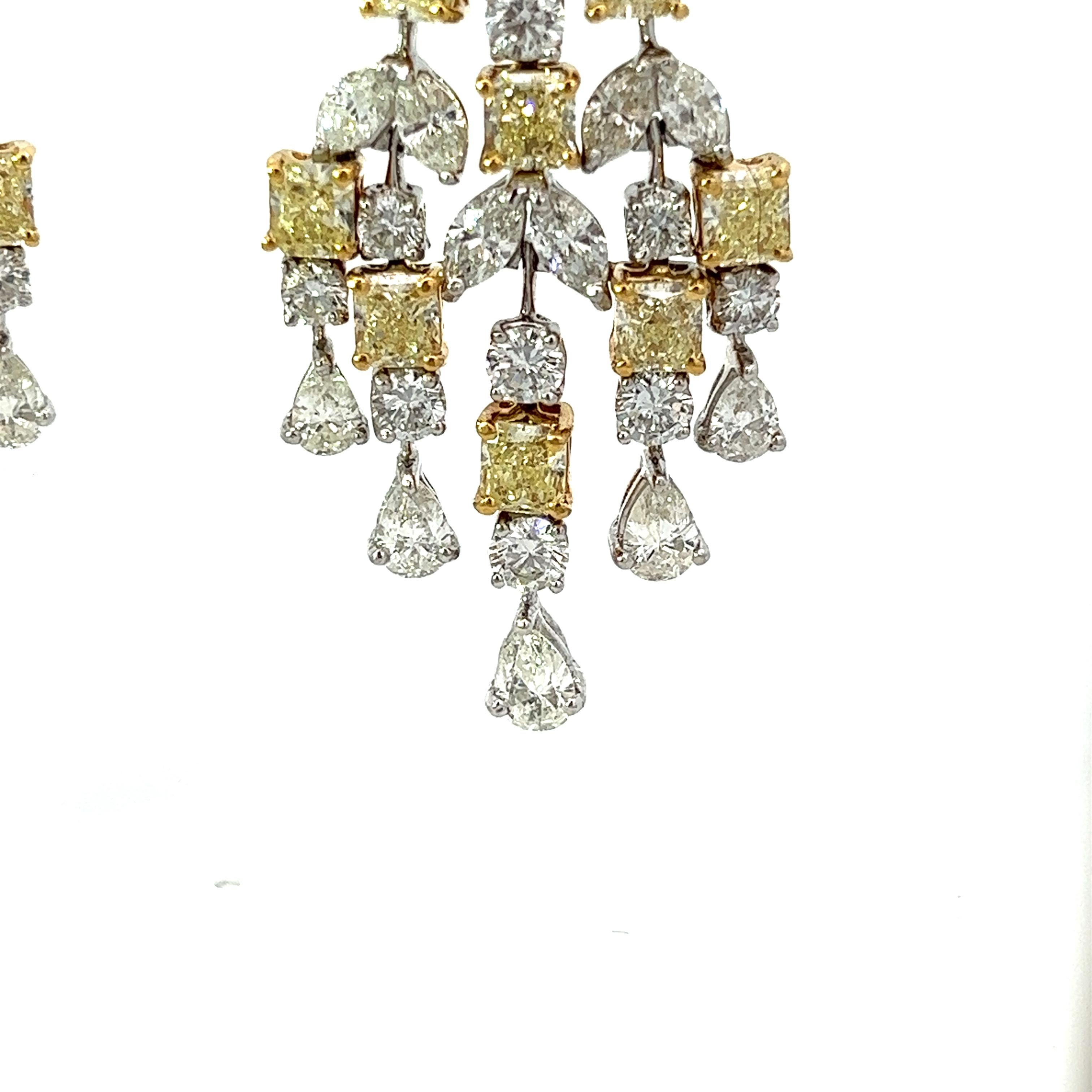 24.20CT Fancy Yellow Diamonds Chanedelier  STYLE TWO TONE EARRINGS  For Sale 3