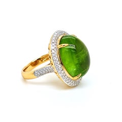 24.24 Carat Peridot Round Diamond Yellow Gold Ring