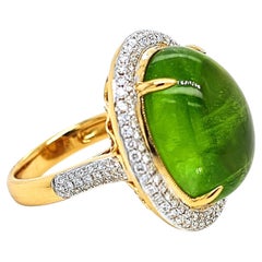24.24 Carat Peridot Round Diamond Yellow Gold Ring