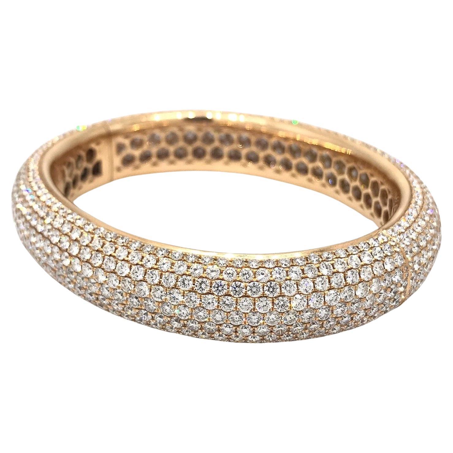 24.25 Carats Diamond Pave Bangle Bracelet in 18k Rose Gold For Sale