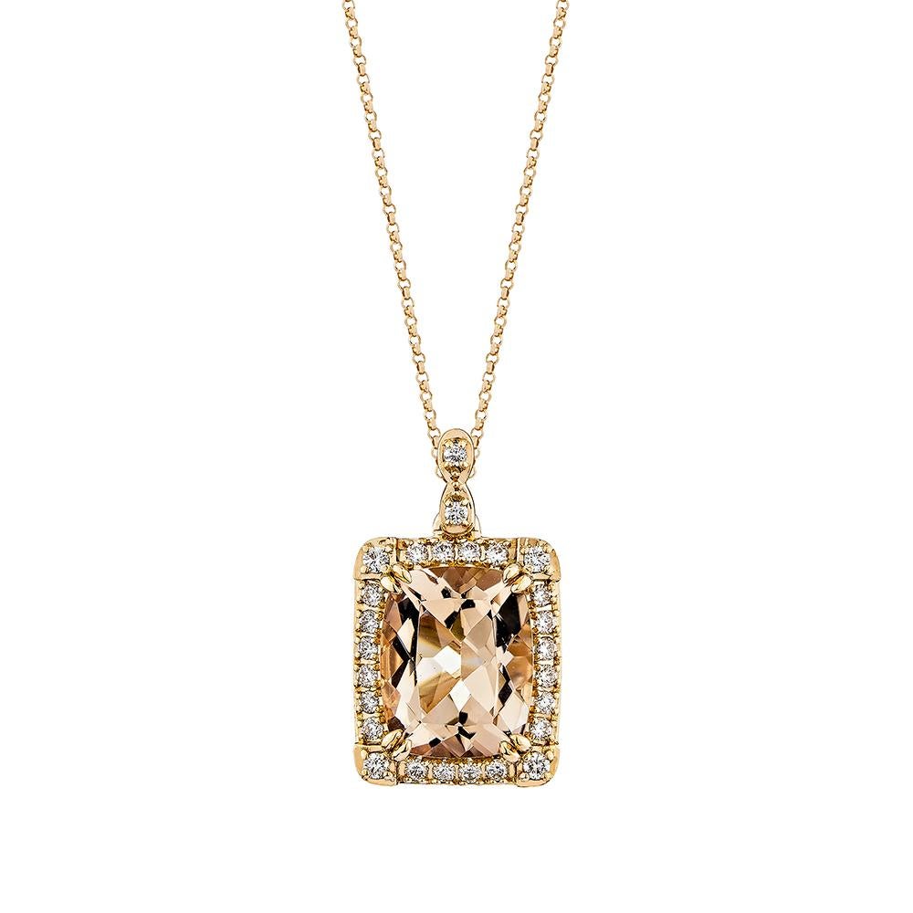 Taille coussin Pendentif Morganite de 2,427 carats en or rose 18 carats avec diamant blanc. en vente