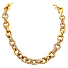 24.27ct Diamond Chain Necklace Hammer Finished 18k Yellow Gold