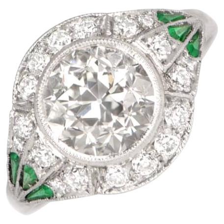 2.42 Carat Old Euro-cut Diamond Engagemenmt Ring, Diamond Halo, Platinum For Sale