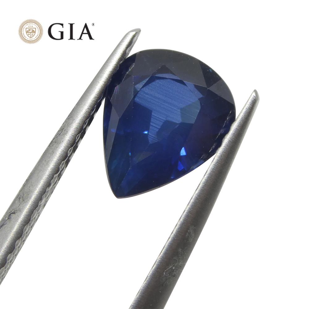 Women's or Men's 2.42ct Pear Blue Sapphire GIA Certified Thailand For Sale