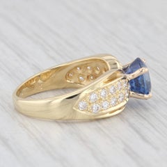 2.42ctw Oval Blue Sapphire Solitaire Diamond 18K Yellow Gold Size 6 Ring GIA