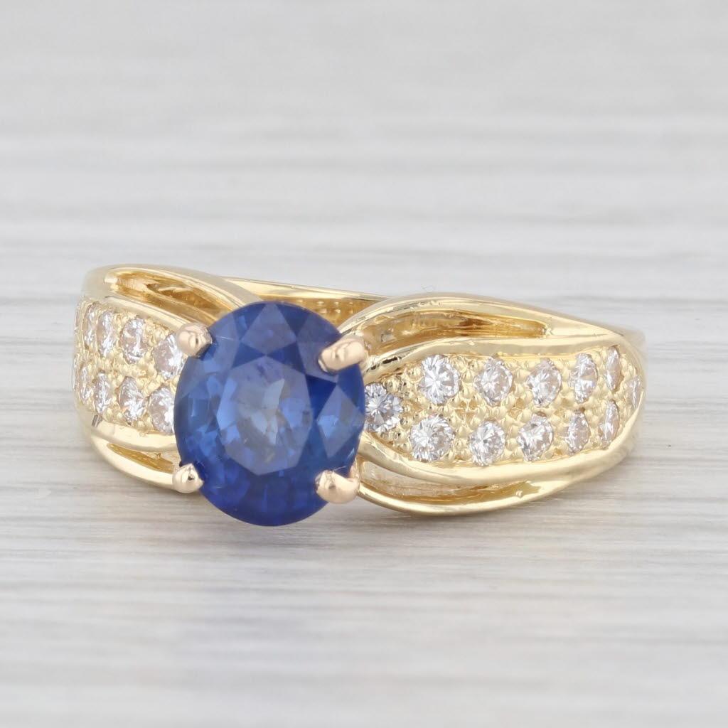 2.42ctw Zafiro Azul Ovalado Diamante Solitario Anillo de Oro Amarillo de 18K Talla 6 GIA en Bueno estado para la venta en McLeansville, NC