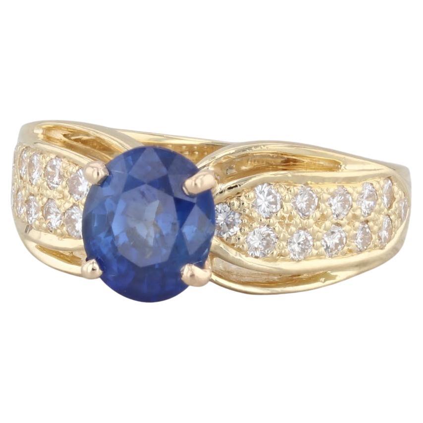 2.42ctw Oval Blue Sapphire Solitaire Diamond 18K Yellow Gold Size 6 Ring GIA