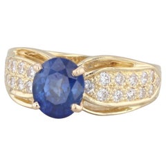 2.42ctw Oval Blue Sapphire Solitaire Diamond 18K Yellow Gold Size 6 Ring GIA