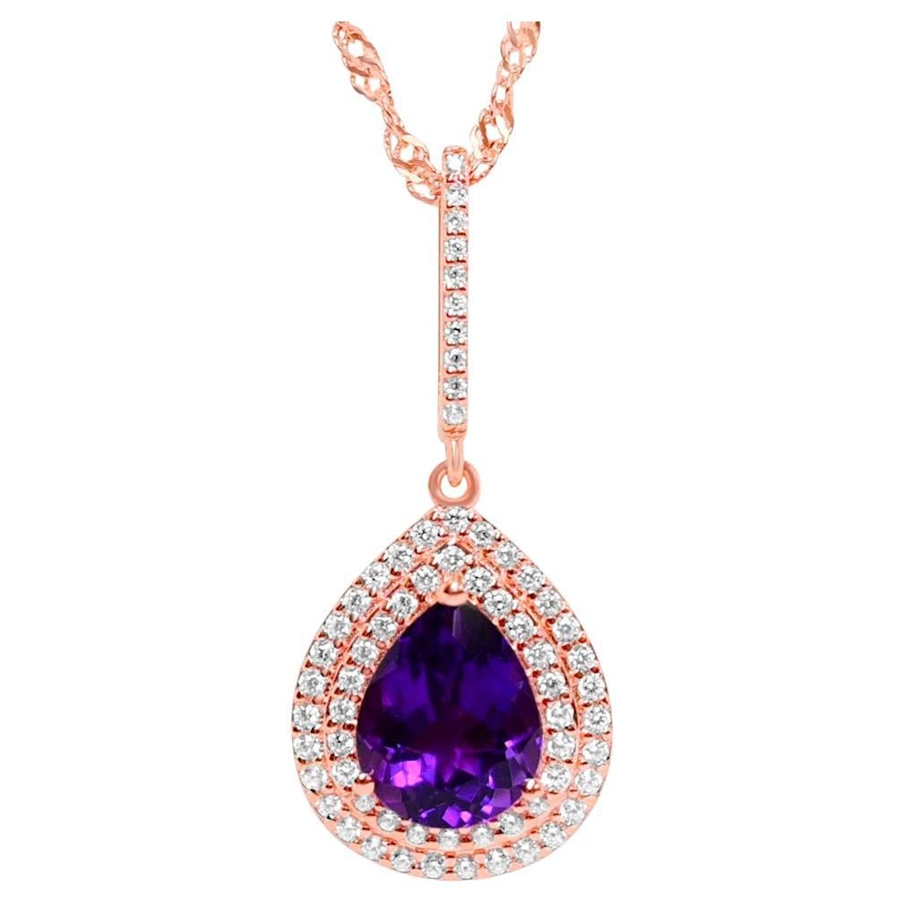 2.42ctw Pear shape Amethyst 18K ROSE GOLD PLATED OVER 925 SILVER For Sale
