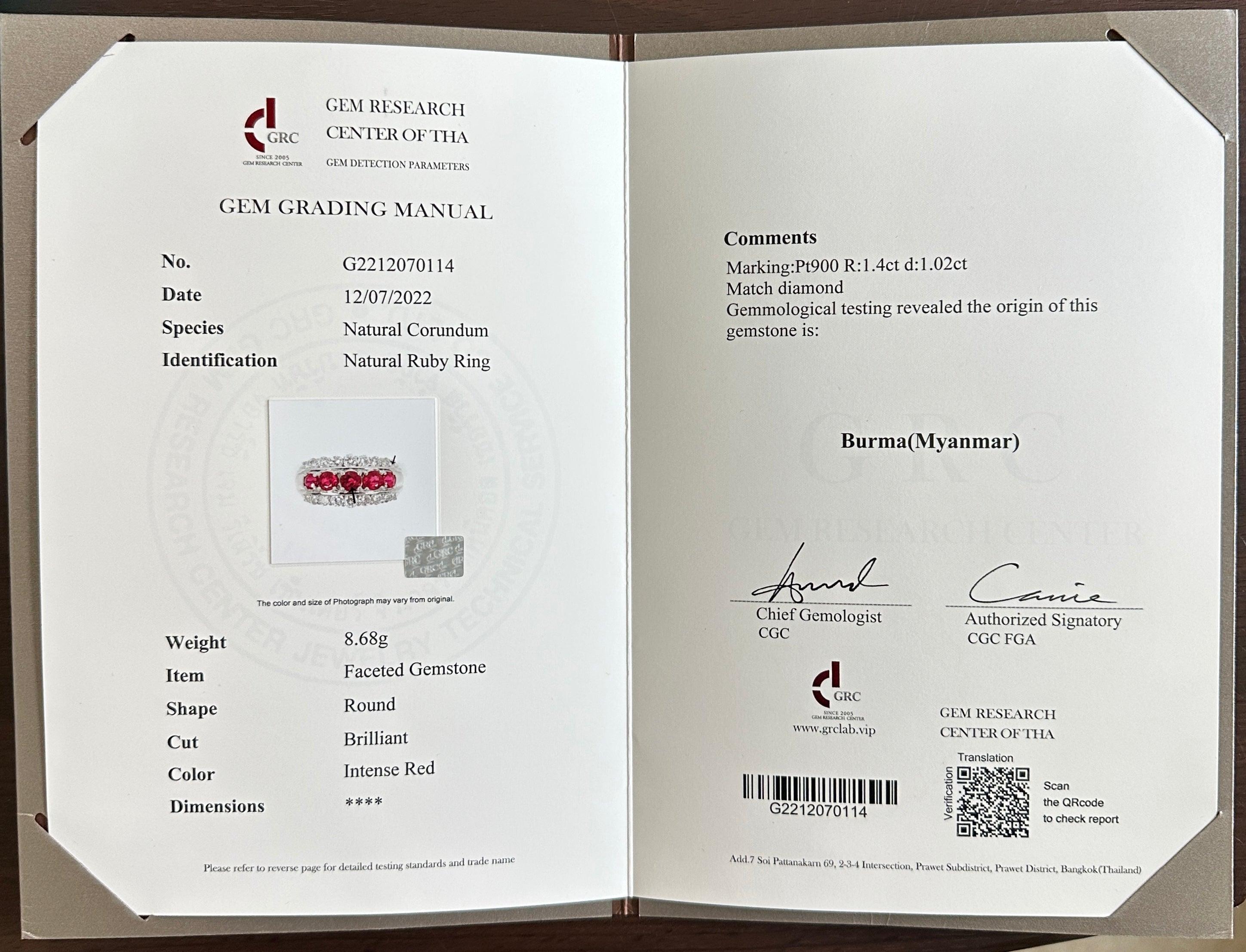 2,42ctw Drei-Reihe Burma Rubin und Diamant Platin Band 8g+ R6741 im Angebot 3