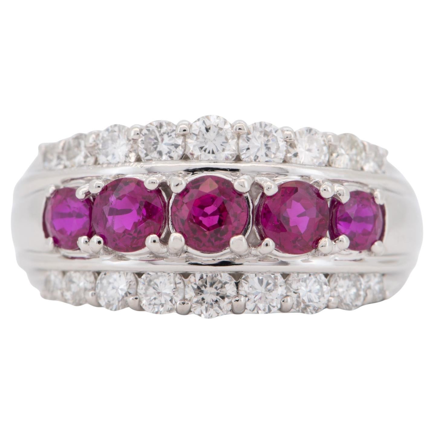 2,42ctw Drei-Reihe Burma Rubin und Diamant Platin Band 8g+ R6741 im Angebot