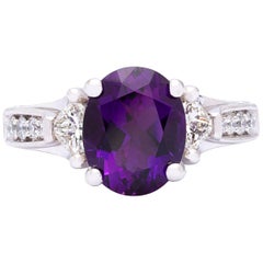 2.43 Carat Amethyst and Diamond Platinum Ring