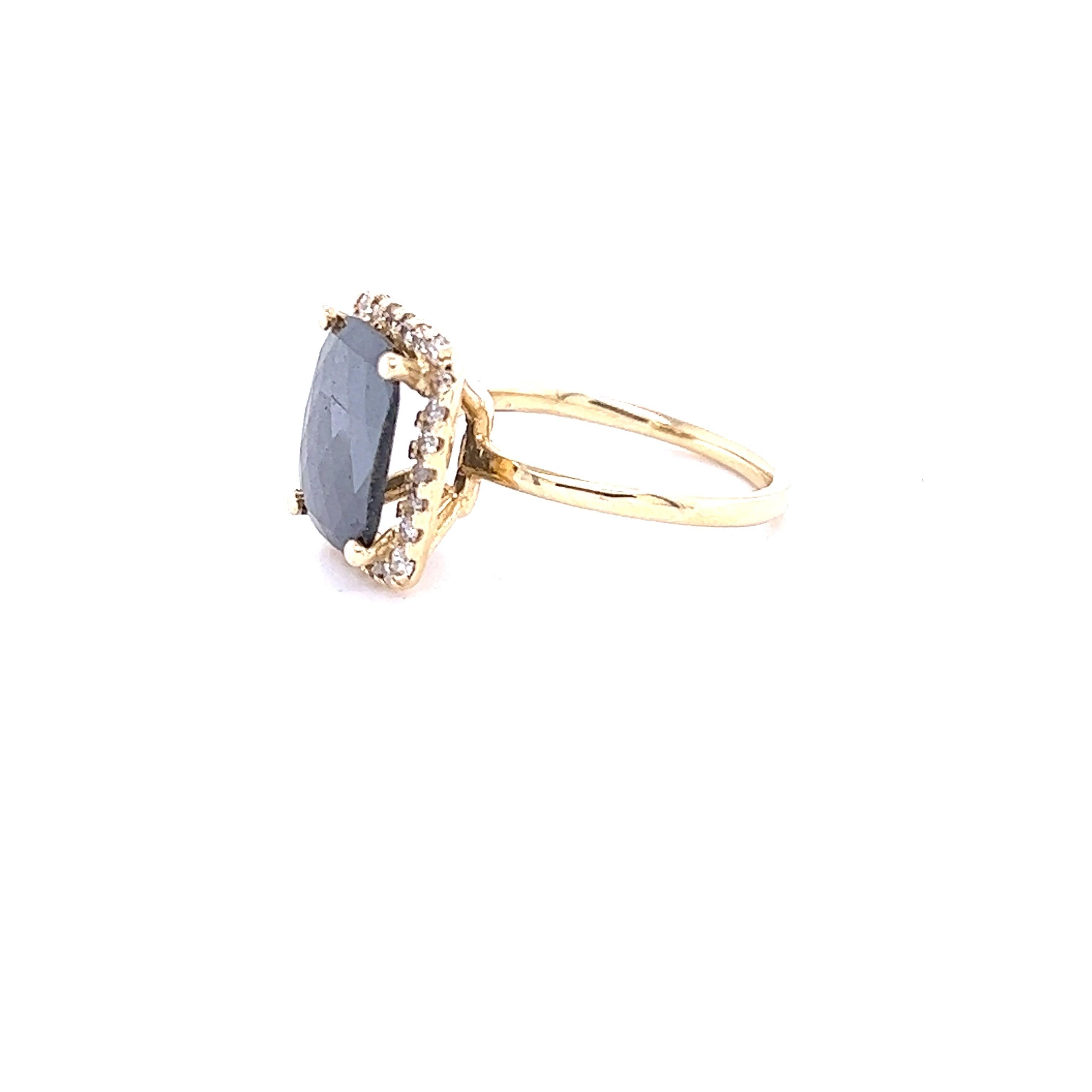 Contemporary 2.43 Carat Black Diamond White Diamond Yellow Gold Engagement Ring For Sale