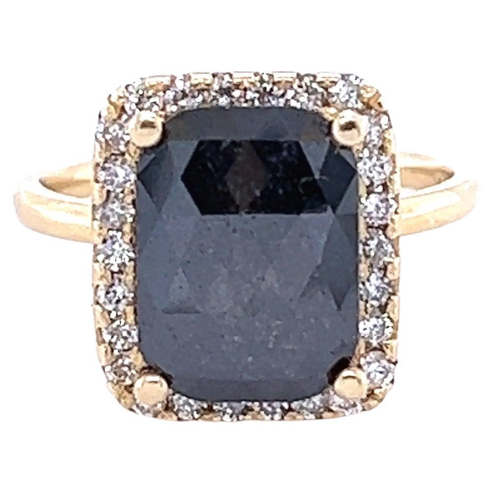 2.43 Carat Black Diamond White Diamond Yellow Gold Engagement Ring For Sale