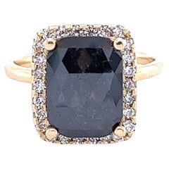 2.43 Carat Black Diamond White Diamond Yellow Gold Engagement Ring