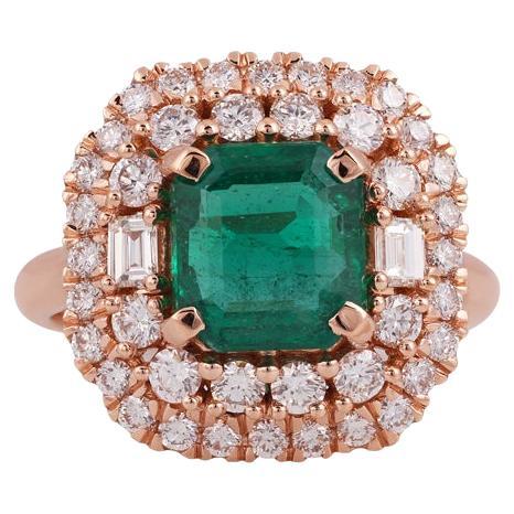 2.43 Carat Clear Zambian Emerald & Diamond Cluster Ring in 18K Rose  Gold