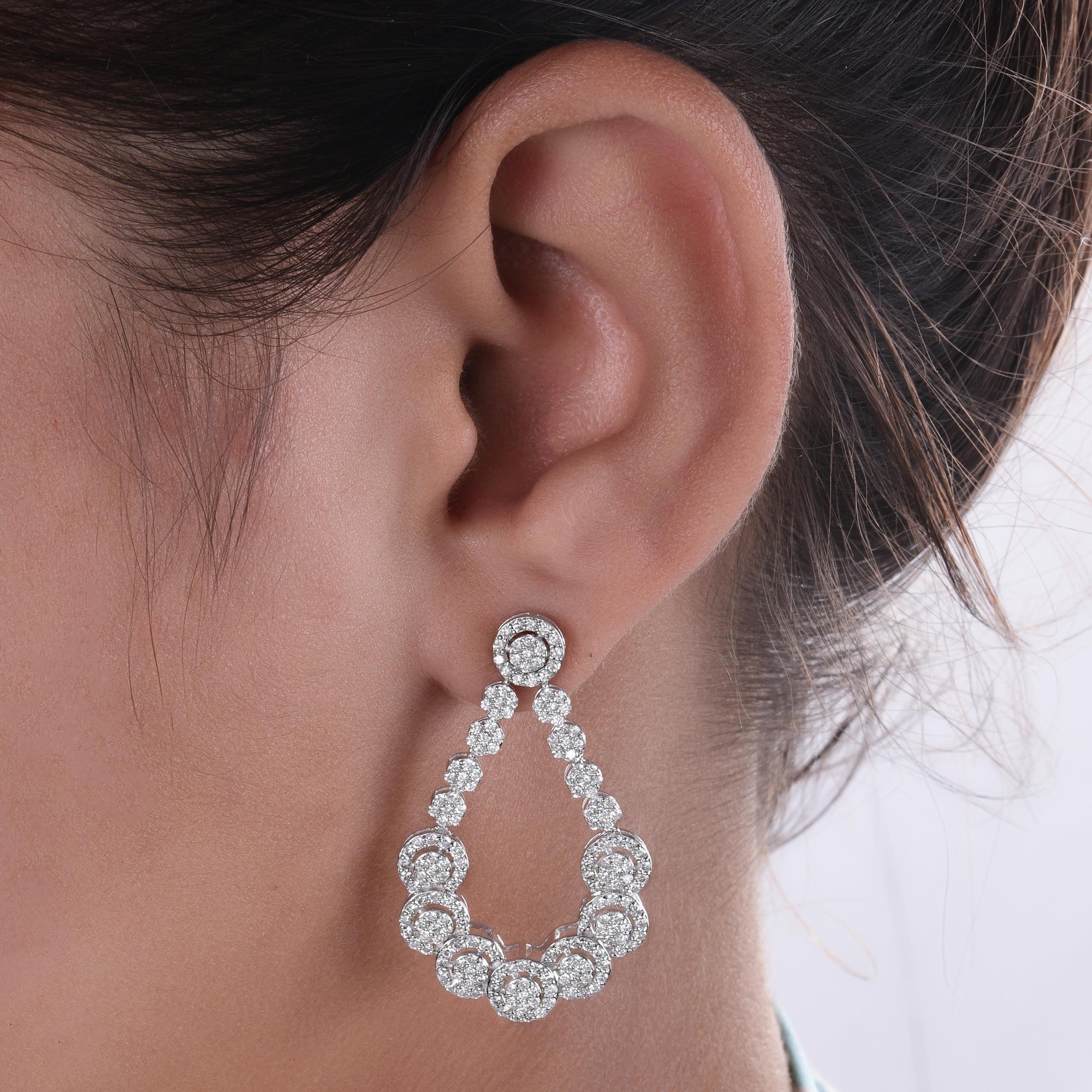 Round Cut 2.43 Carat Diamond Dangle Earrings 10 Karat White Gold Handmade Fine Jewelry For Sale