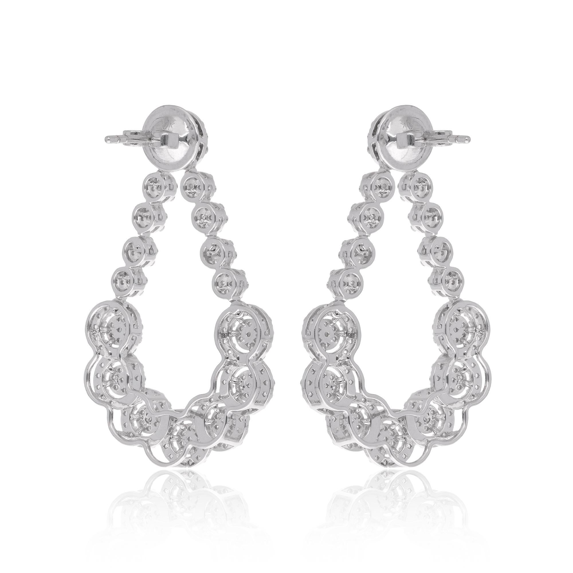 Women's 2.43 Carat Diamond Dangle Earrings 10 Karat White Gold Handmade Fine Jewelry For Sale