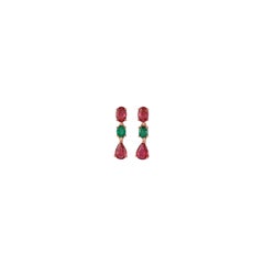 2.43 Carat Mozambique Ruby & Emerald Stud Earrings in 18k Gold