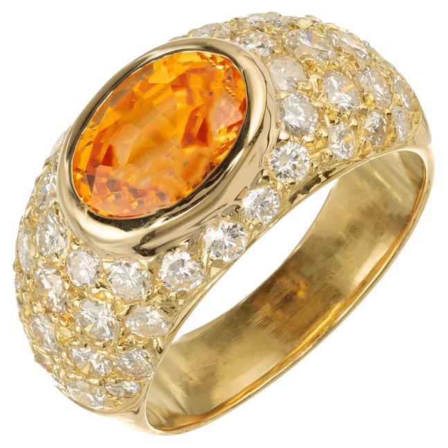 2,43 Karat Spessartit Granat Pavé Diamant Gold Kuppel Cocktail Ring im Angebot