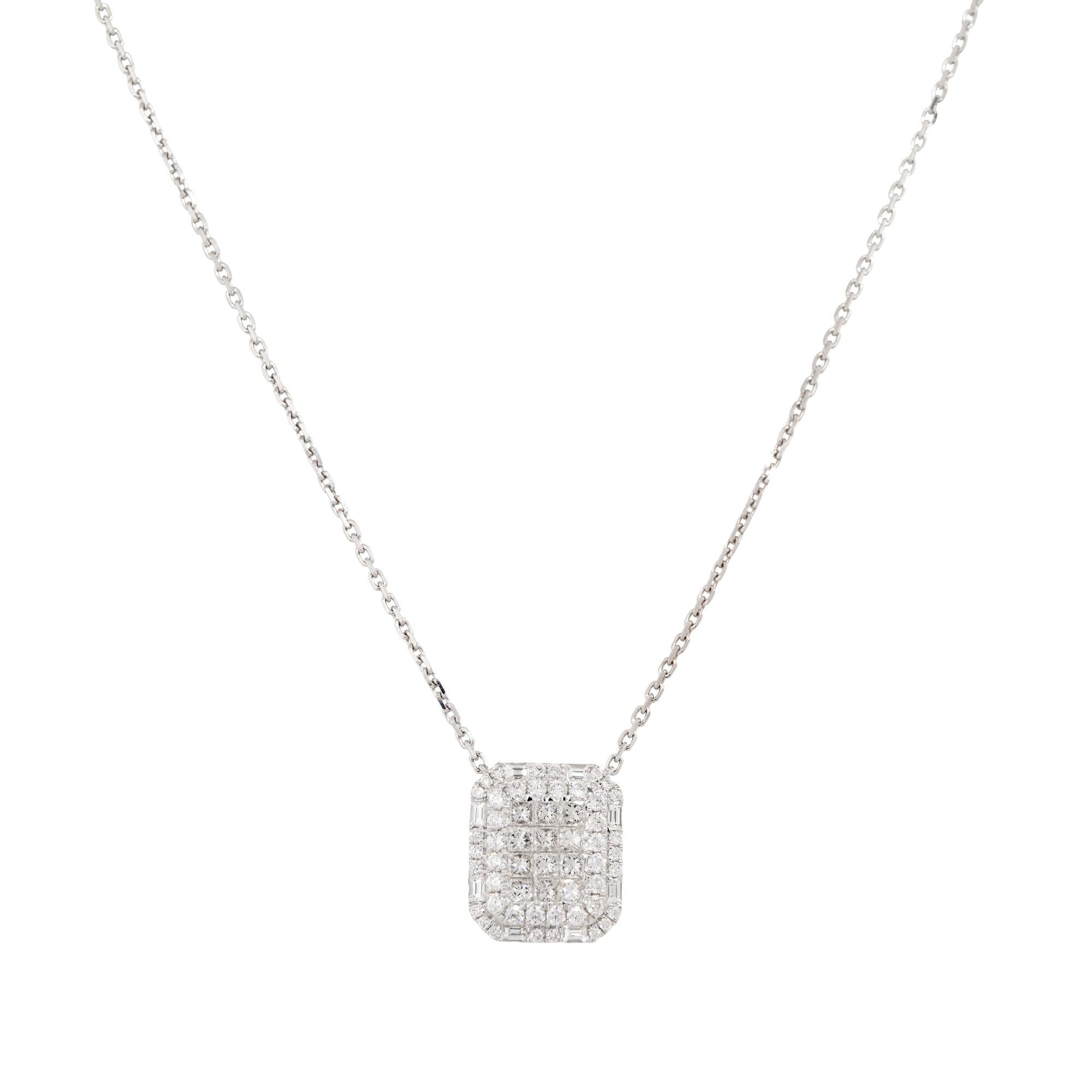 Modern 2.43 Carat Pave Diamond Rectangular Shape Necklace 18 Karat In Stock For Sale