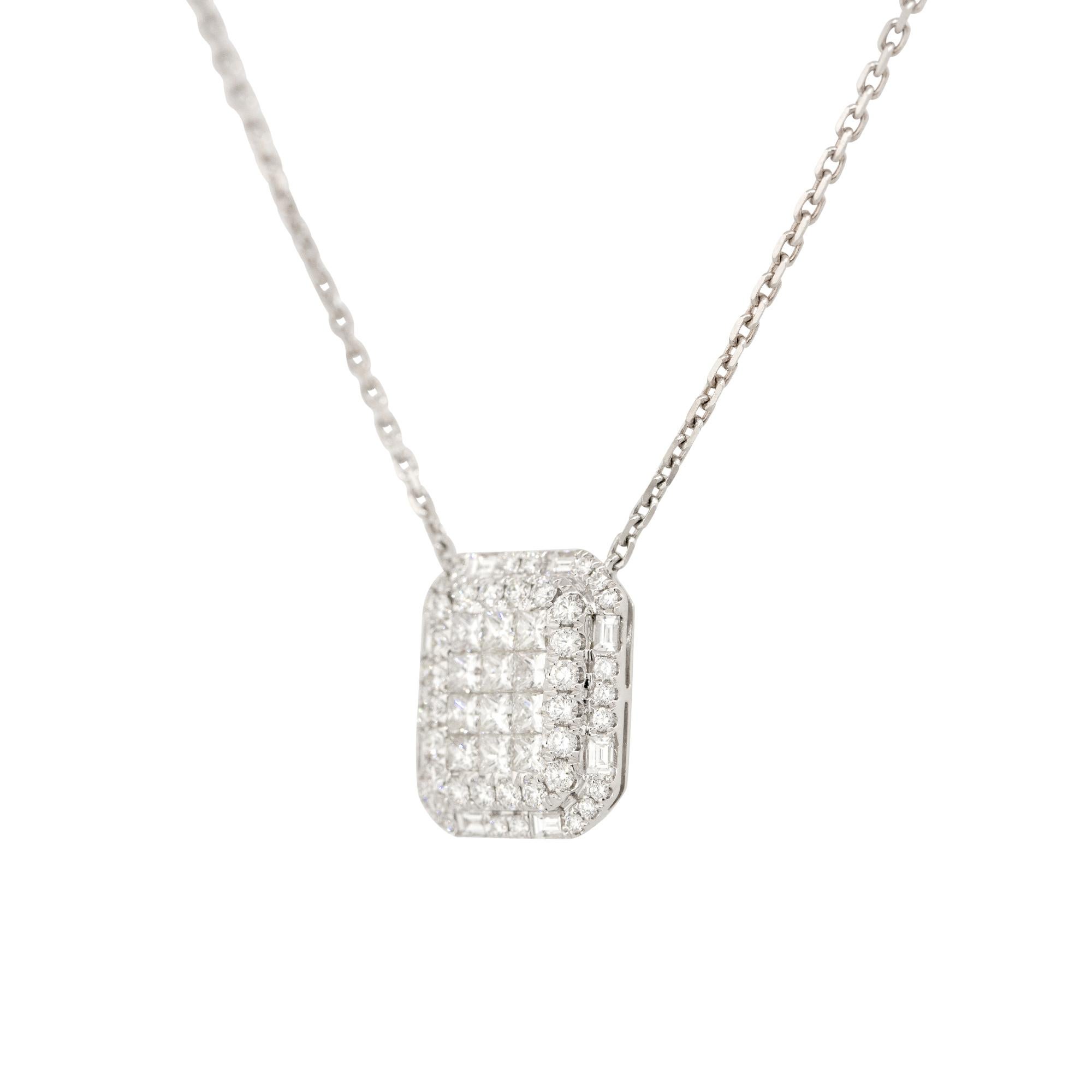 Round Cut 2.43 Carat Pave Diamond Rectangular Shape Necklace 18 Karat In Stock For Sale