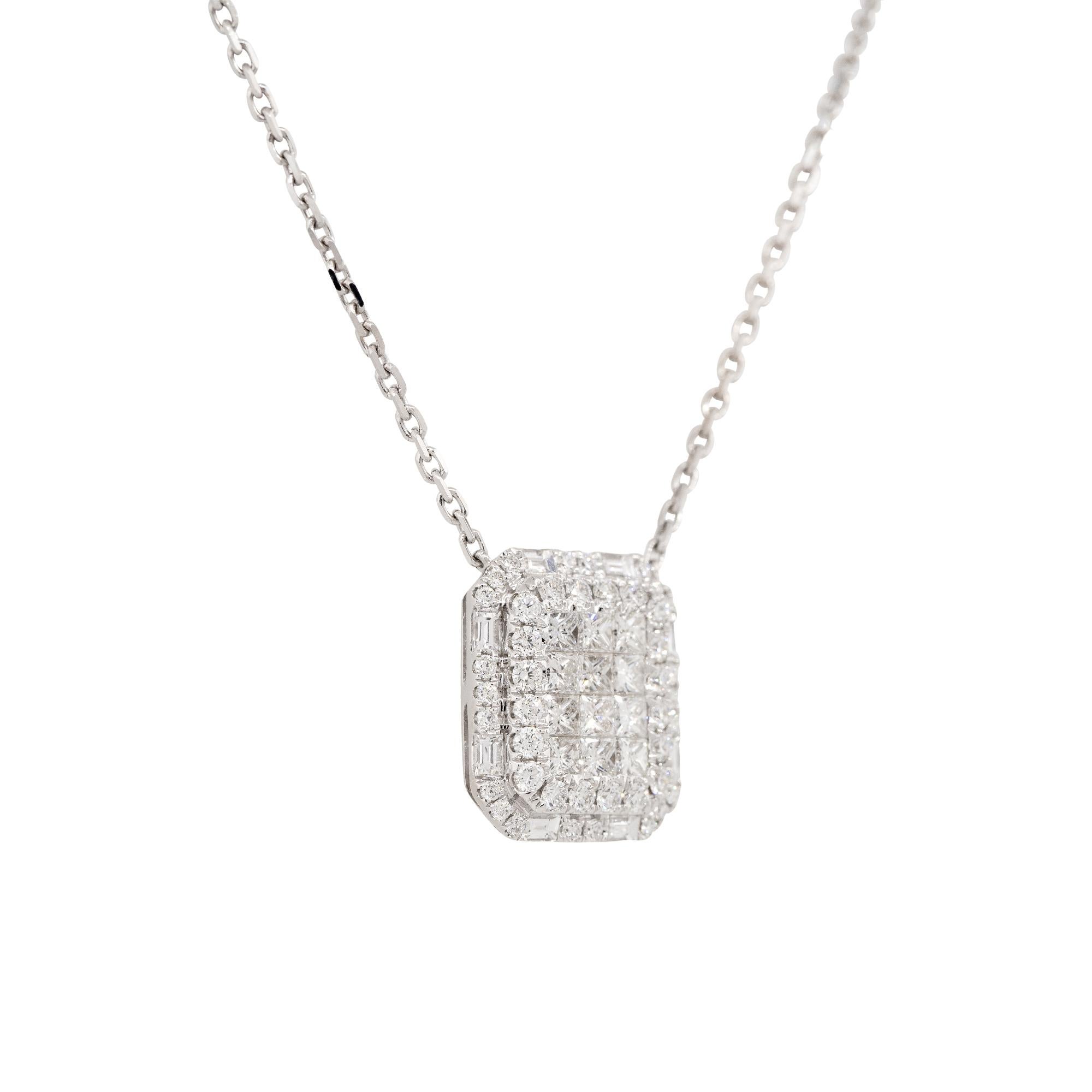 2.43 Carat Pave Diamond Rectangular Shape Necklace 18 Karat In Stock In Excellent Condition For Sale In Boca Raton, FL