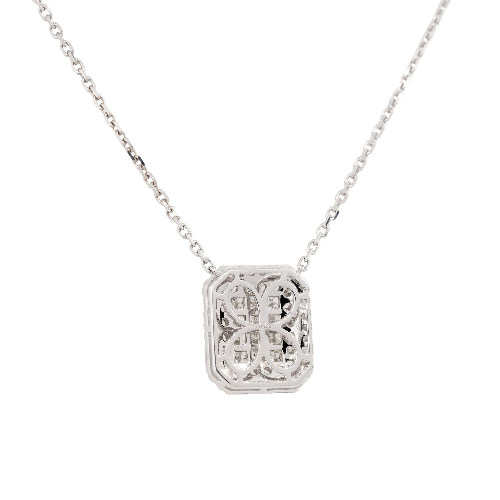 Women's 2.43 Carat Pave Diamond Rectangular Shape Necklace 18 Karat In Stock For Sale