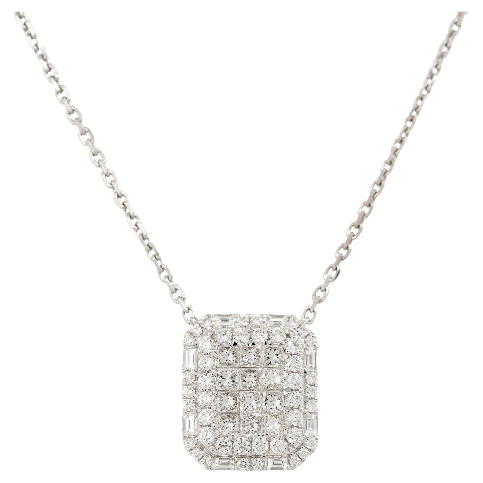 2.43 Carat Pave Diamond Rectangular Shape Necklace 18 Karat In Stock For Sale