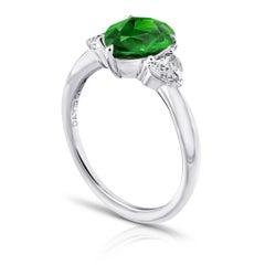 2.43 Carat Pear Shape Green Tsavorite and Diamond Platinum Ring