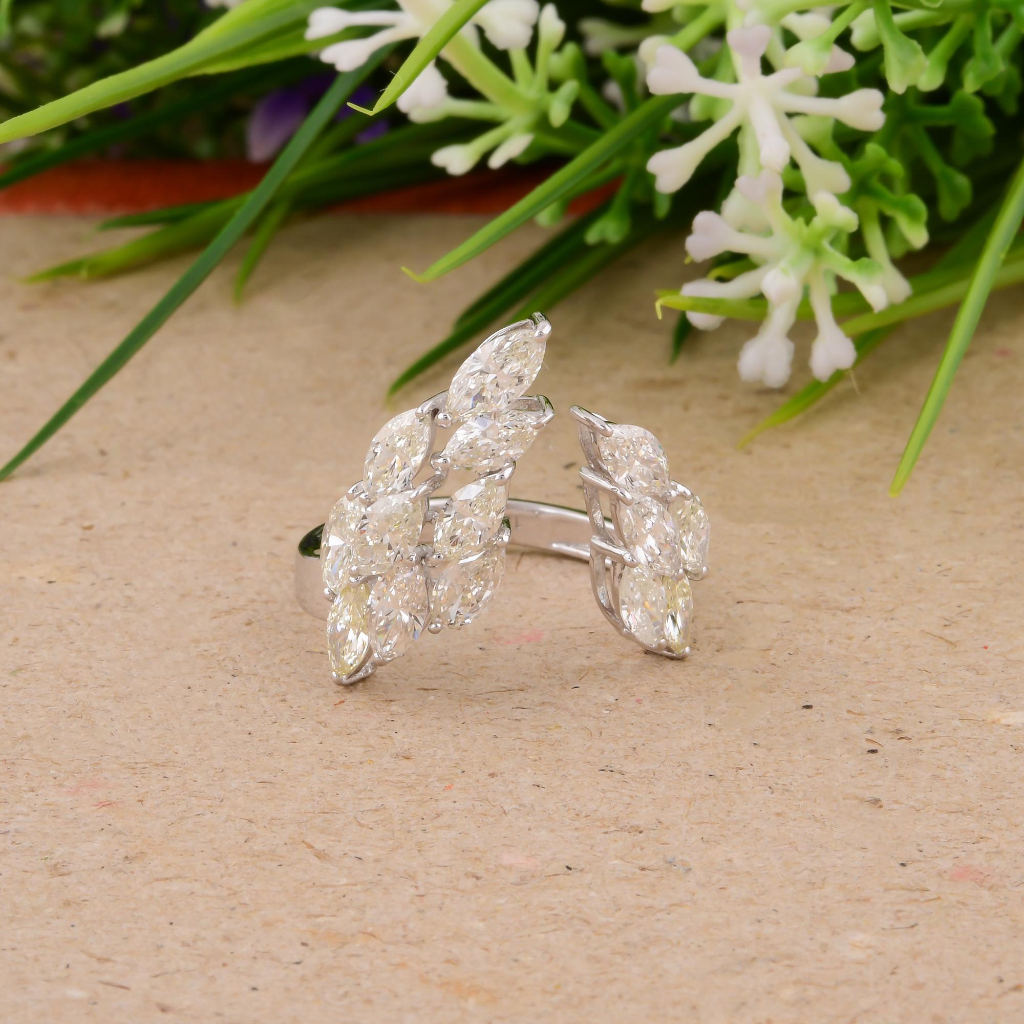 Marquise Cut 2.43 Carat SI Clarity HI Color Diamond Cuff Ring 18 Karat White Gold Jewelry For Sale