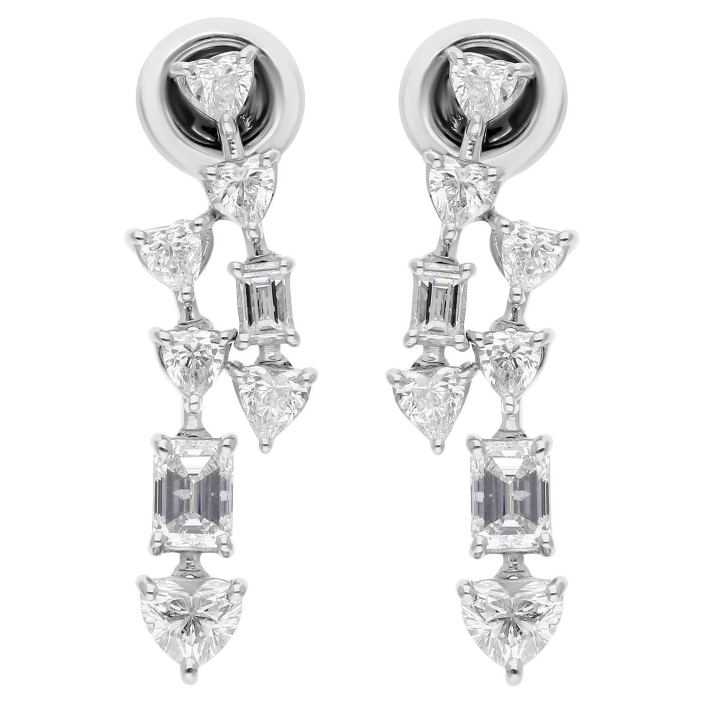 2.43 Carat SI/H Heart Emerald Cut Diamond Earrings 18 Karat White Gold Jewelry