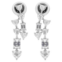 2.43 Carat SI/H Heart Emerald Cut Diamond Earrings 18 Karat White Gold Jewelry