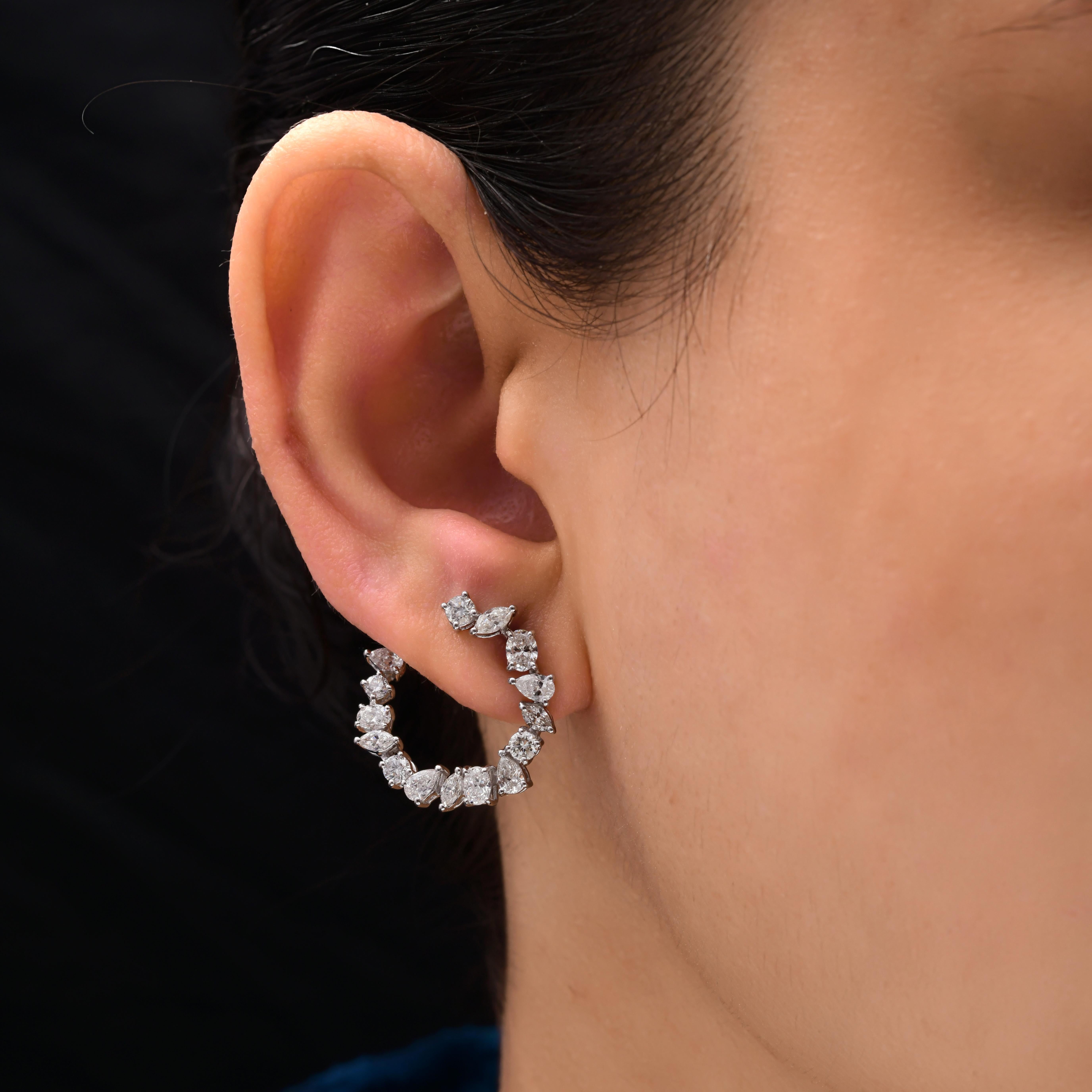 Orecchini a cerchio aperti con diamanti naturali da 2,43 carati SI/HI Oro bianco massiccio 18 carati in vendita 1