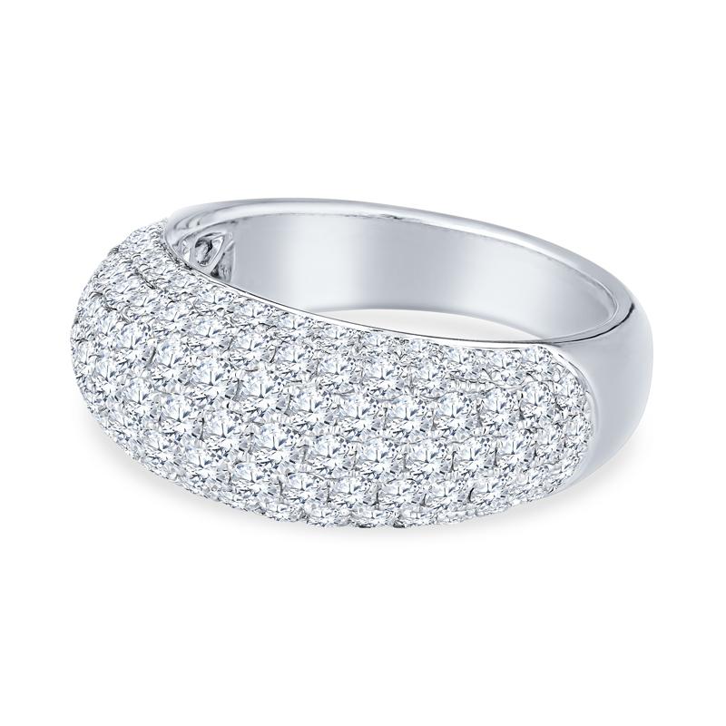 This fashion ring features 109 round pave diamonds with a total carat weight of 2.43 carats set in 18 karat white gold. It is currently a size 6.5 but can be resized upon request. 
