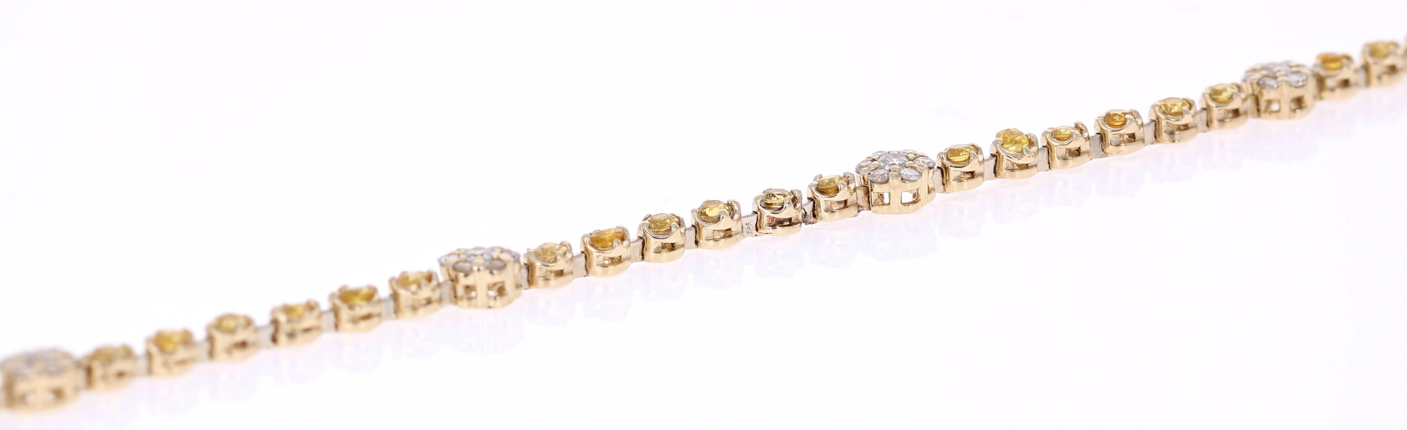 Modern 2.43 Carat Yellow Sapphire Diamond Bracelet 14 Karat White Gold