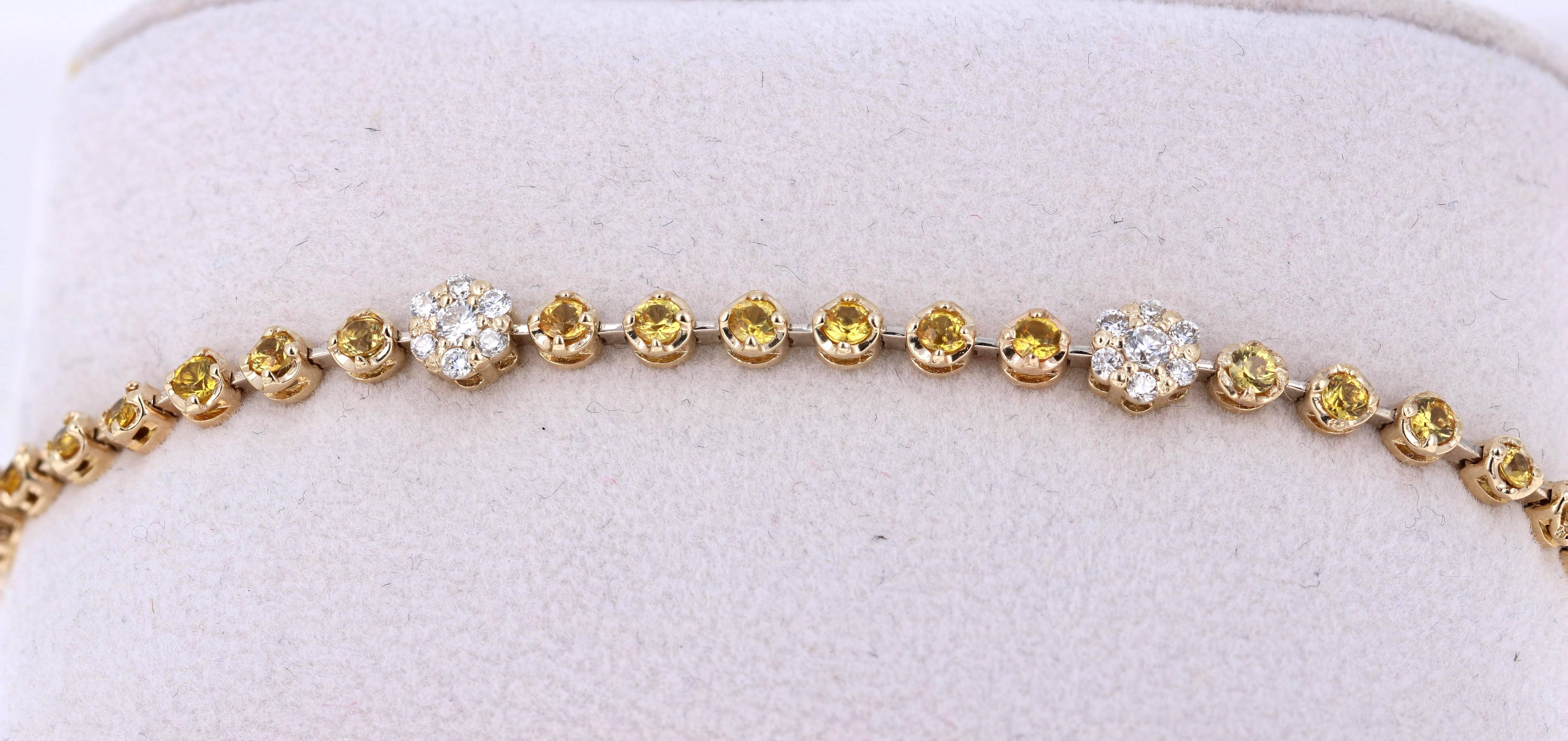 Round Cut 2.43 Carat Yellow Sapphire Diamond Bracelet 14 Karat White Gold