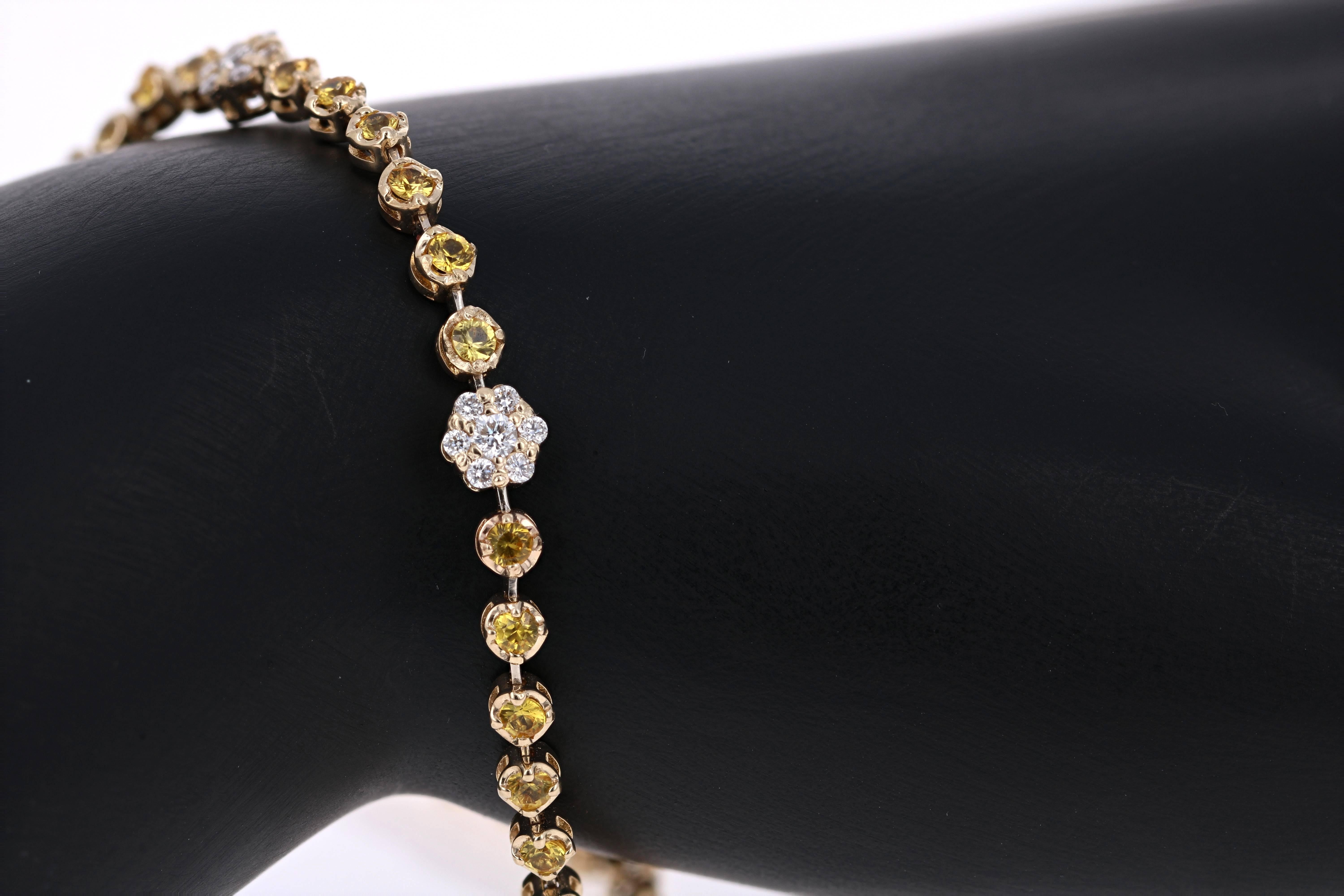2.43 Carat Yellow Sapphire Diamond Bracelet 14 Karat White Gold In New Condition In Los Angeles, CA