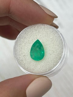 2.43 Carat Yellowish Green Colombian Emerald - Pear Cut Teardrop May Birthstone