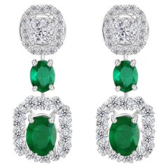 2.43 Carat Zambian Emerald 2.04 Carat SI/H Diamond Earrings 18 Karat White Gold
