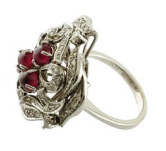 2.43 Carat Rubies, 0.86 Carat White Diamonds, White Gold Fashion Design Ring