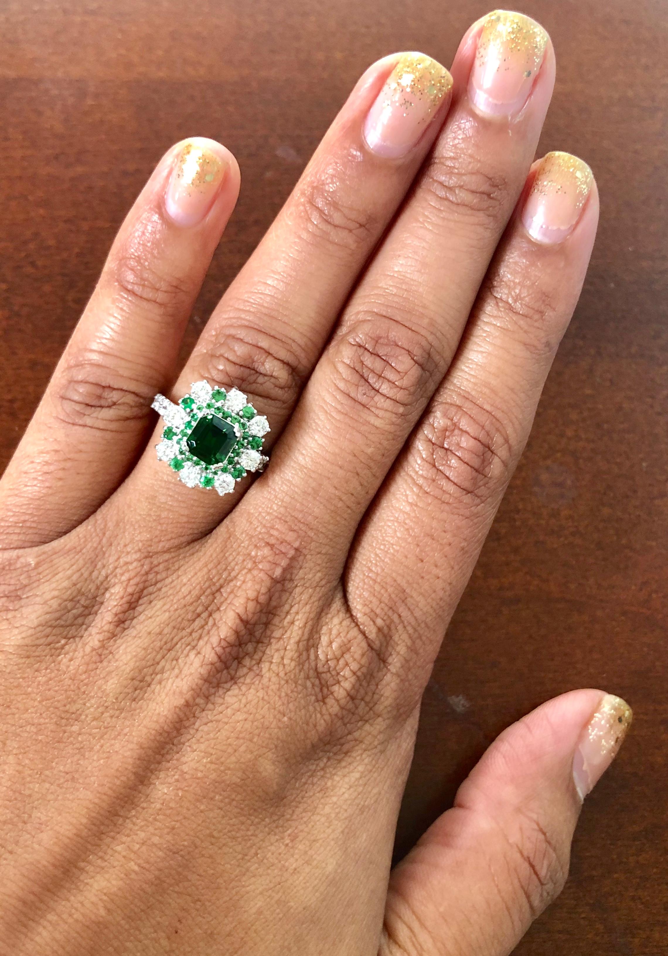 2.43 Tsavorite Garnet Diamond White Gold Cocktail Ring In New Condition In Los Angeles, CA
