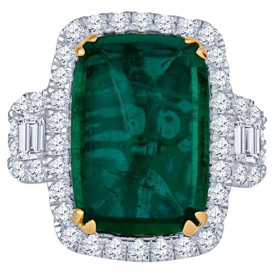 24.32 Carat Cabochon Emerald Cut Emerald & Diamond Cocktail Ring