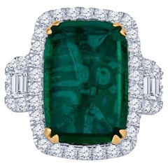 Anillo de cóctel de esmeraldas y diamantes talla cabujón de 24,32 quilates
