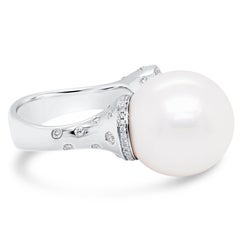 24.32 Carat South Sea Pearl & Certified Fancy Yellow Diamond Twin Ring 18K