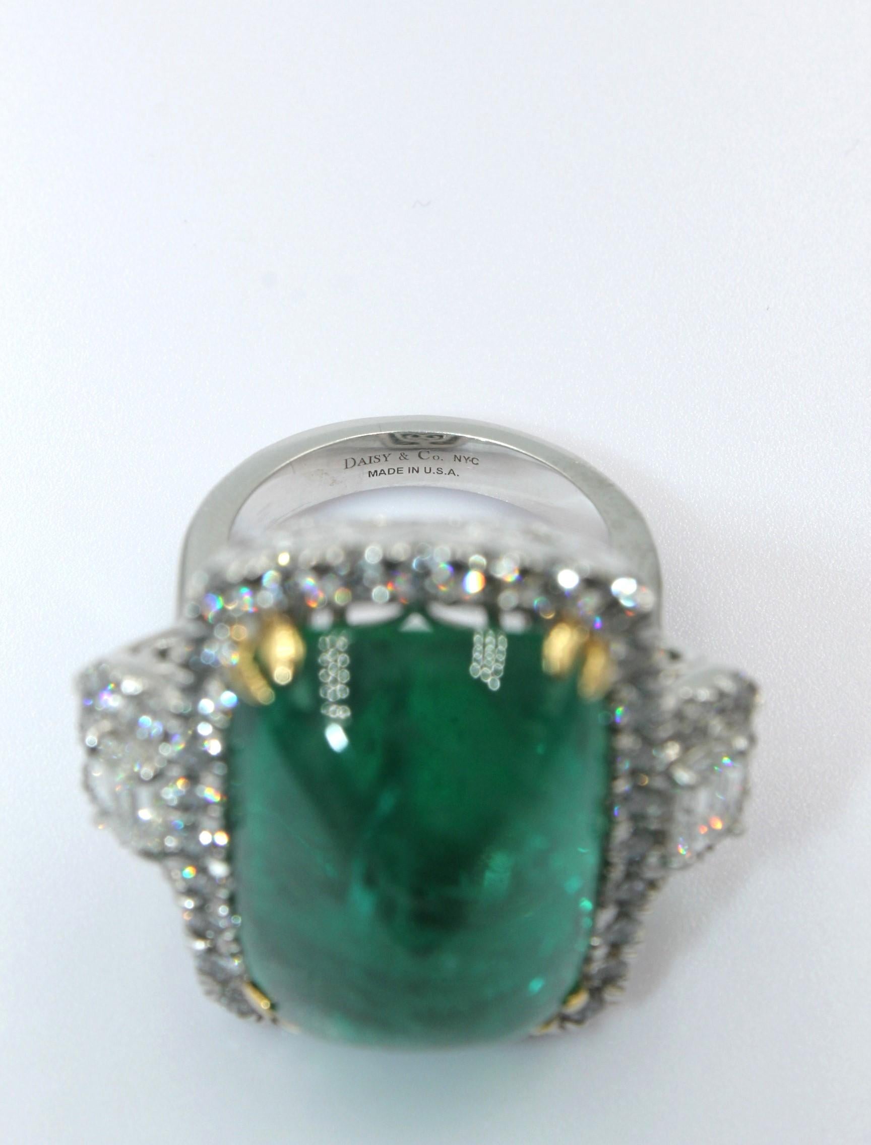 24.32 Carat Emerald Sugarloaf & Round Diamond Ring For Sale 1