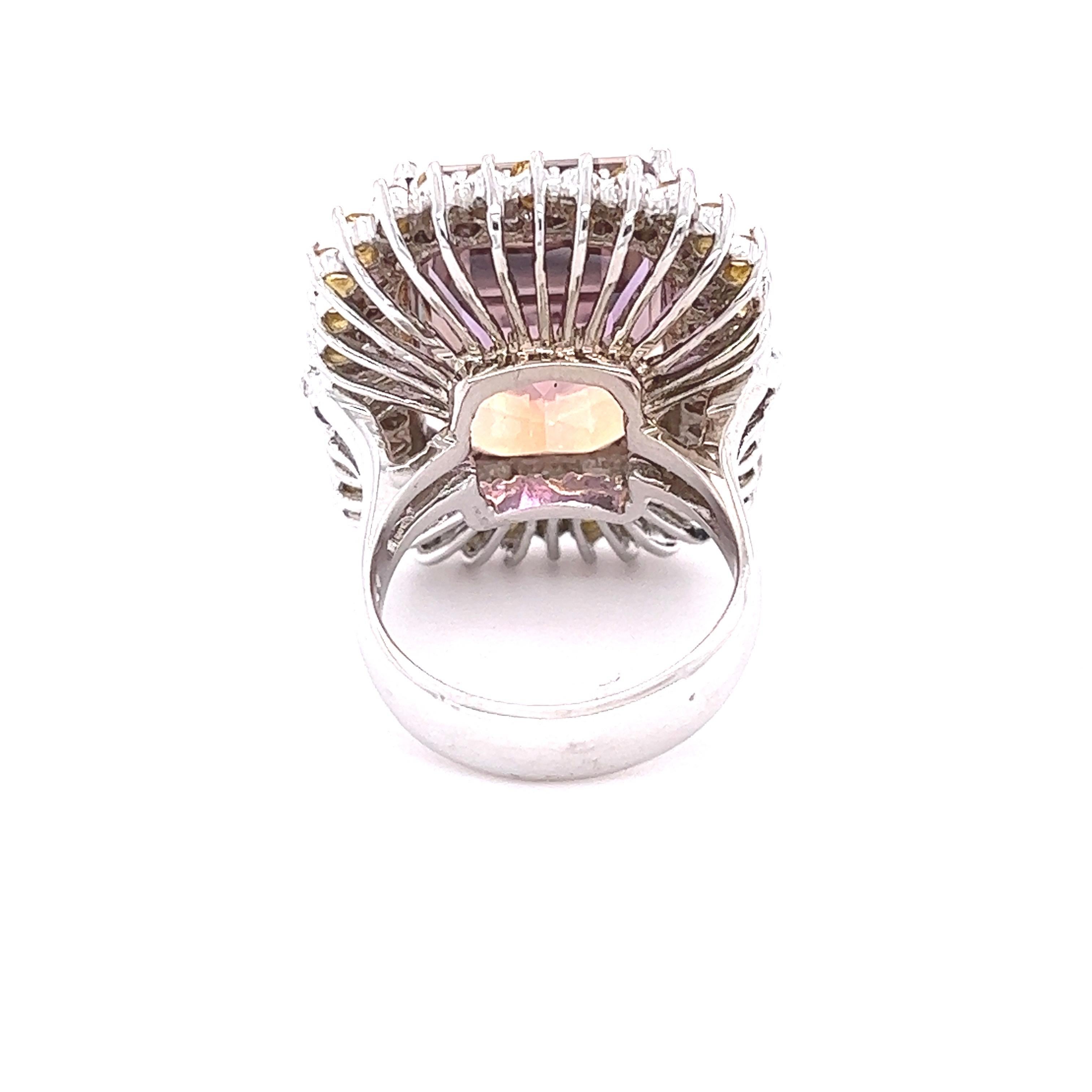 24.33 Carat Ametrine Sapphire Diamond White Gold Cocktail Ring In New Condition For Sale In Los Angeles, CA