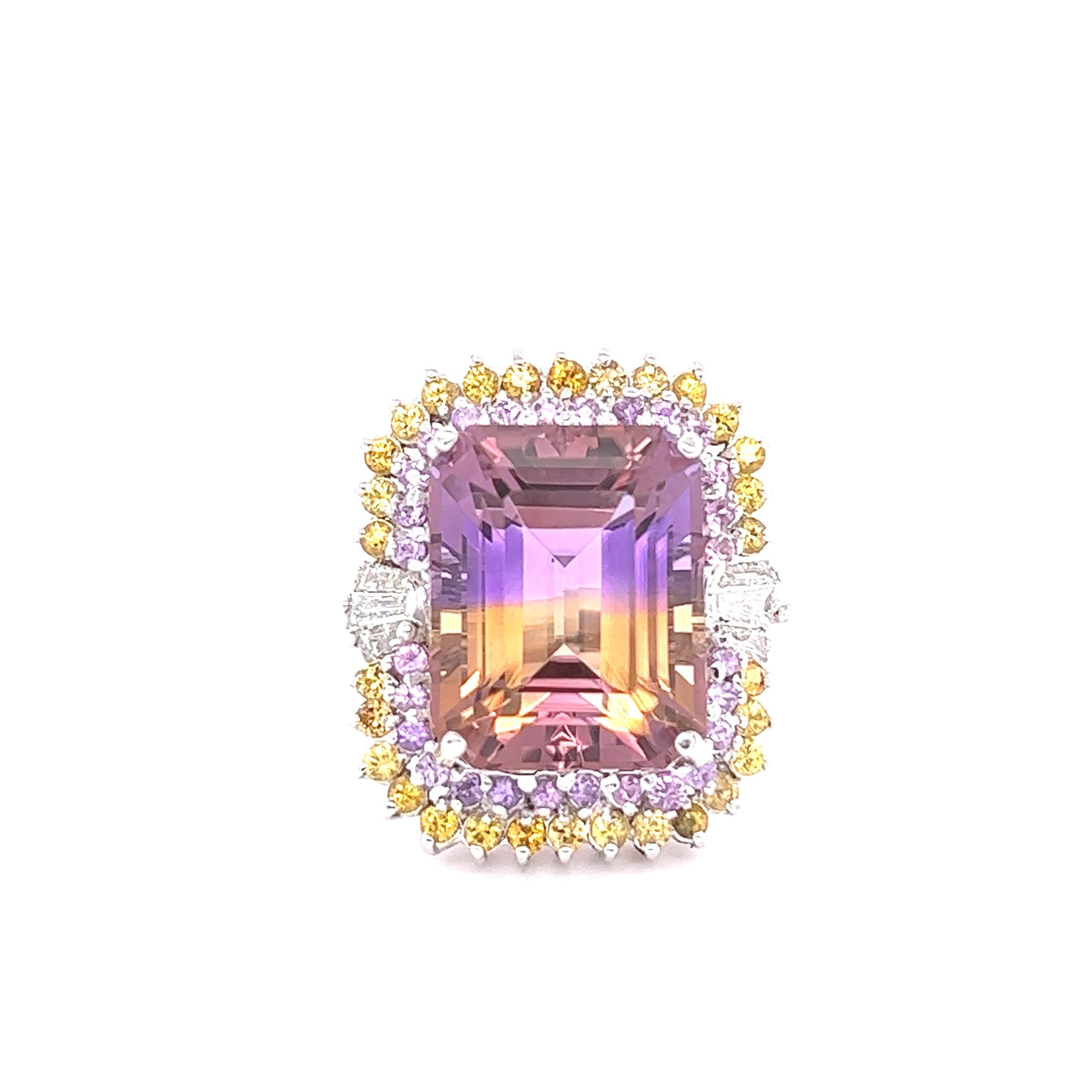 Women's 24.33 Carat Ametrine Sapphire Diamond White Gold Cocktail Ring For Sale